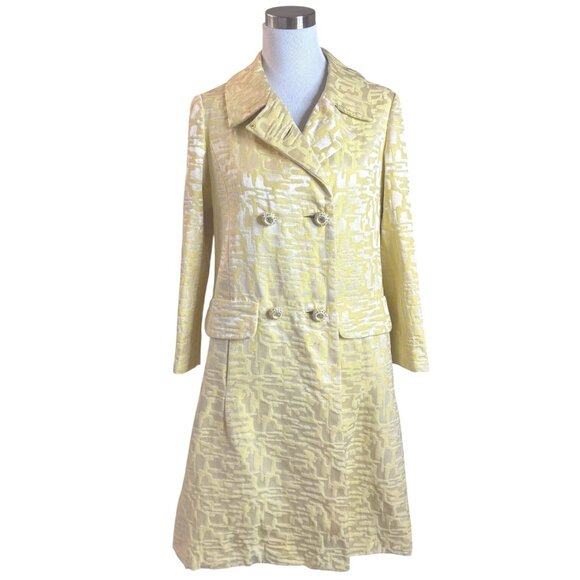 Vintage Jackets & Blazers - VTG‎ 60s Tapestry Pea Coat Butter Yellow Rhinestone Buttons Mod Old Money Luxury